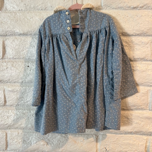 Vintage Blue Long-Sleeve Kids Dress - Picture 2 of 4